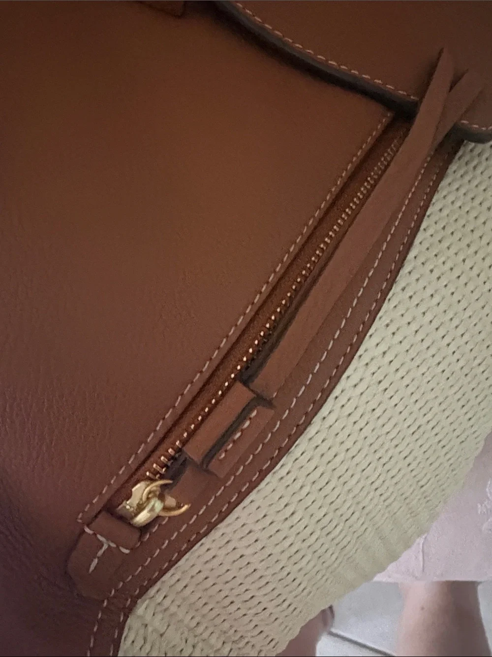 Tory Burch Brown Leather and Cream Woven Tote